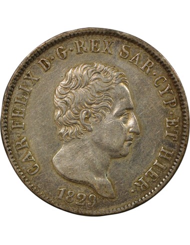 Sardaigne Charles-Félix 5 lire Argent 1829 CL Gênes