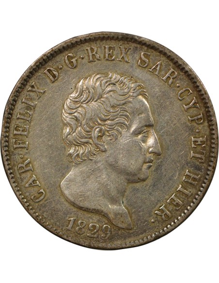 Sardaigne Charles-Félix 5 lire Argent 1829 CL Gênes