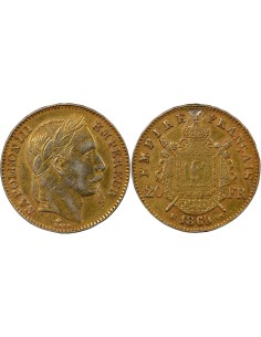 Napoléon III 20 francs Platine dorée 1869 BB Strasbourg