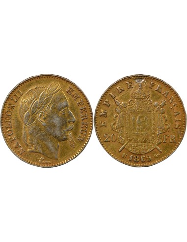 Napoléon III 20 francs Platine dorée 1869 BB Strasbourg