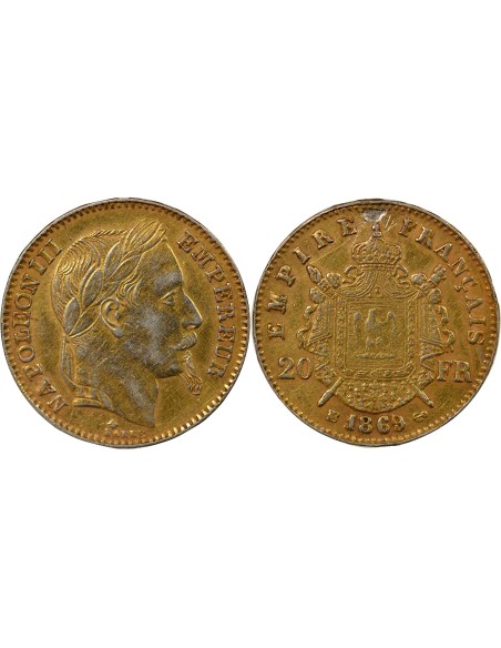 Napoléon III 20 francs Platine dorée 1869 BB Strasbourg