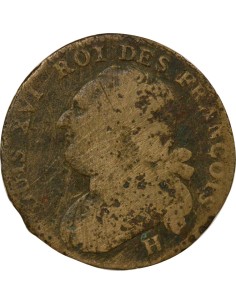 Louis XVI Au Faisceau 12 denier Métal de Cloche 1792 H La Rochelle 2