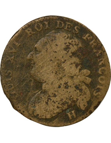 Louis XVI Au Faisceau 12 denier Métal de Cloche 1792 H La Rochelle