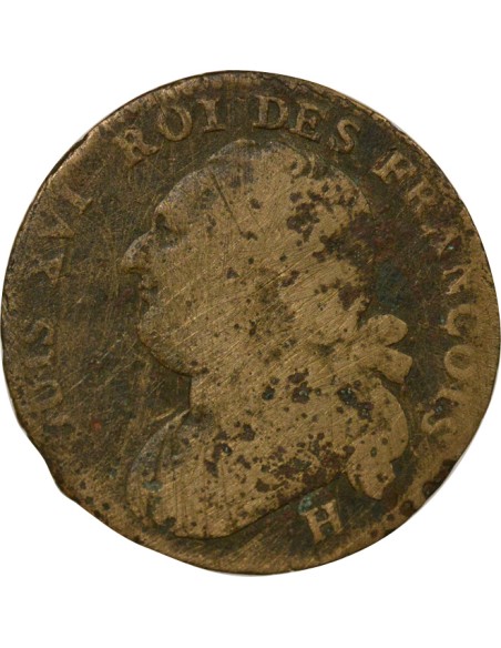 Louis XVI Au Faisceau 12 denier Métal de Cloche 1792 H La Rochelle