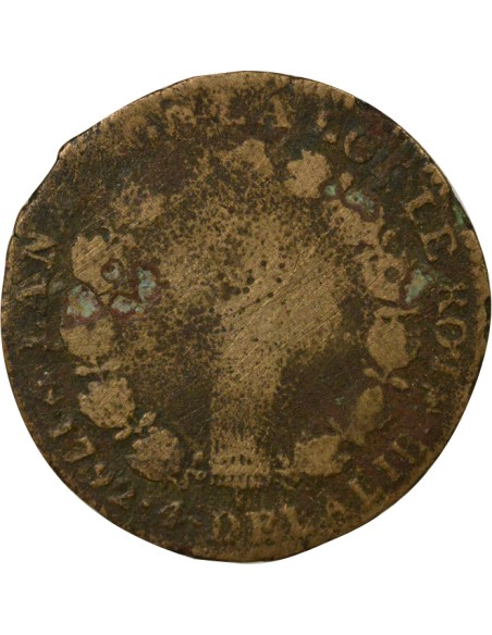 Louis XVI Au Faisceau 12 denier Métal de Cloche 1792 H La Rochelle