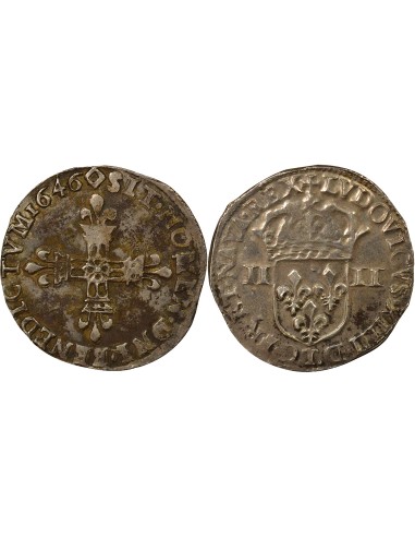 Louis XIV 1/4 ecu Argent 1646 T Nantes