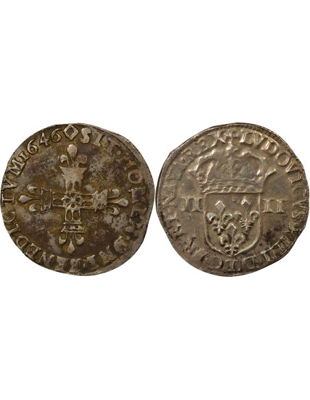 Louis XIV 1/4 ecu Argent 1646 T Nantes