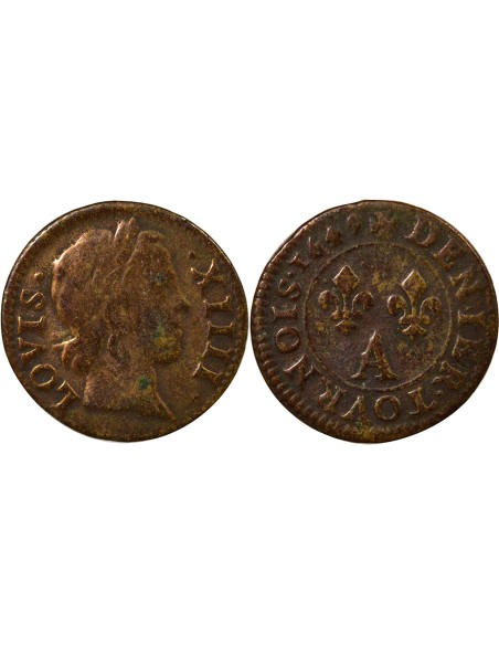 Louis XIII Type de Warin 1 denier Cuivre 1649 A - Paris