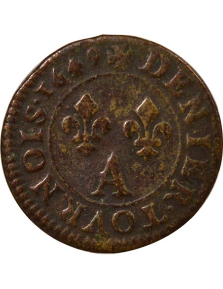 Louis XIII Type de Warin 1 denier Cuivre 1649 A - Paris
