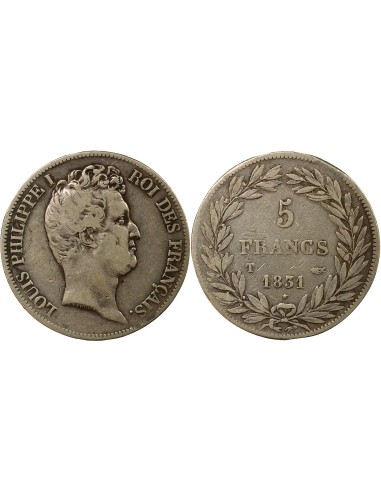 Louis-Philippe Ier Tr. en Creux 5 francs Argent 1831 T Nantes