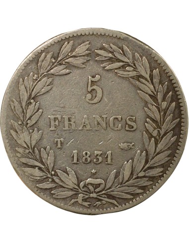 Louis-Philippe Ier Tr. en Creux 5 francs Argent 1831 T Nantes