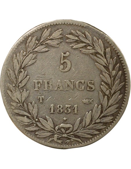 Louis-Philippe Ier Tr. en Creux 5 francs Argent 1831 T Nantes