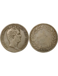 Louis-Philippe Ier Tr. en Creux 5 francs Argent 1831 Q Perpignan