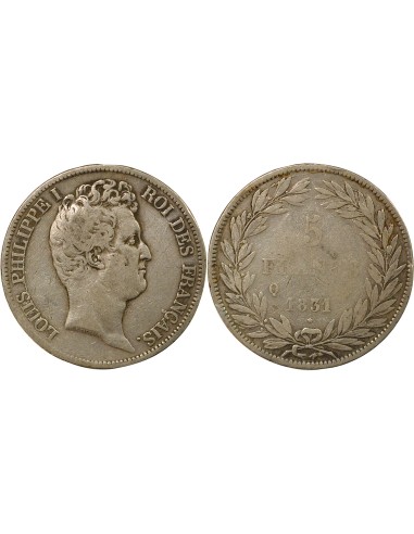 Louis-Philippe Ier Tr. en Creux 5 francs Argent 1831 Q Perpignan