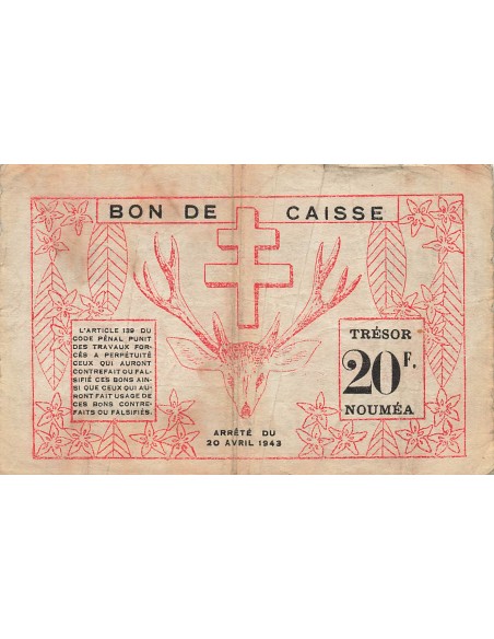 Nle Calédonie 20 francs 1943