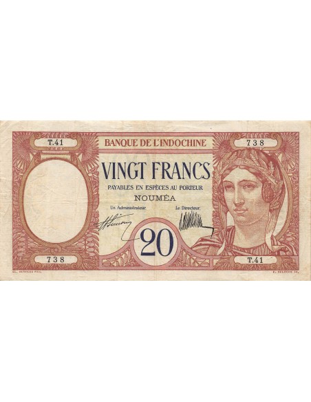 Nle Calédonie 20 francs 1929