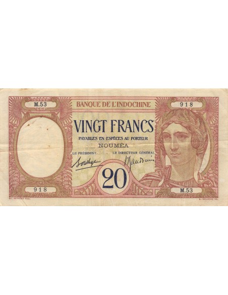 Nle Calédonie 20 francs 1929
