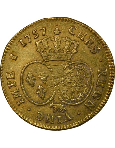 Louis XV au Bandeau 1 double louis d'or Or 1757 Pau (Vache)