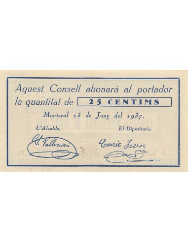 Espagne 25 centimos 1937