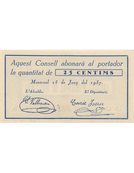 Espagne 25 centimos 1937