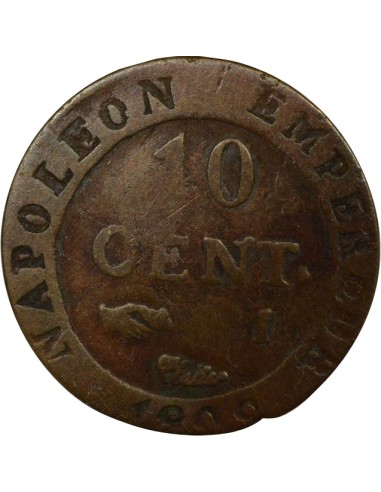 Roi d'Italie au N Couronné 10 centimes Billon 1809 I Limoges
