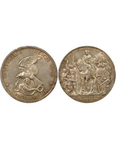 Etats Allemands (Prusse) Guillaume II Déclaration de Guerre 3 mark Argent 1913 A Berlin