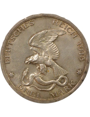 Etats Allemands (Prusse) Guillaume II Déclaration de Guerre 3 mark Argent 1913 A Berlin