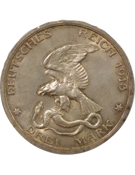 Etats Allemands (Prusse) Guillaume II Déclaration de Guerre 3 mark Argent 1913 A Berlin