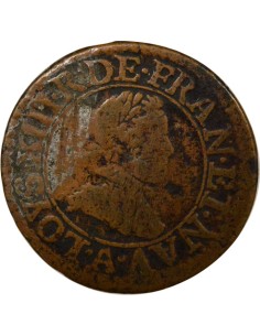Louis XIII 1er Type 1 double tournois Cuivre 1616 A - Paris 2
