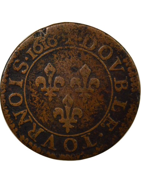 Louis XIII 1er Type 1 double tournois Cuivre 1616 A - Paris