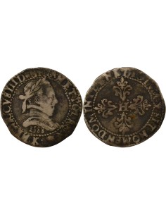 Henri III au Col Plat 1/2 franc Argent 1588 K Bordeaux