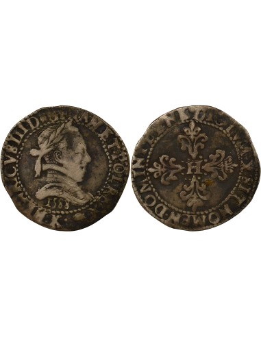 Henri III au Col Plat 1/2 franc Argent 1588 K Bordeaux