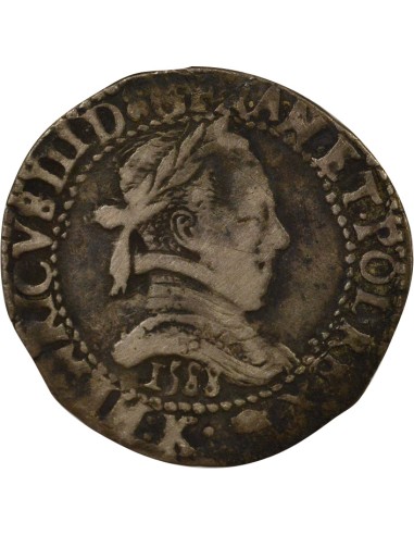 Henri III au Col Plat 1/2 franc Argent 1588 K Bordeaux