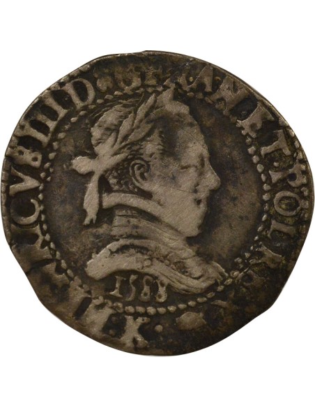 Henri III au Col Plat 1/2 franc Argent 1588 K Bordeaux