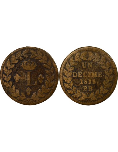Louis XVIII 1 décime Bronze 1815 BB Strasbourg