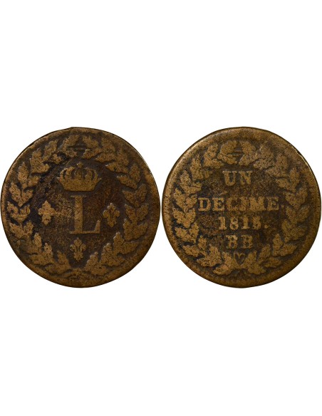 Louis XVIII 1 décime Bronze 1815 BB Strasbourg