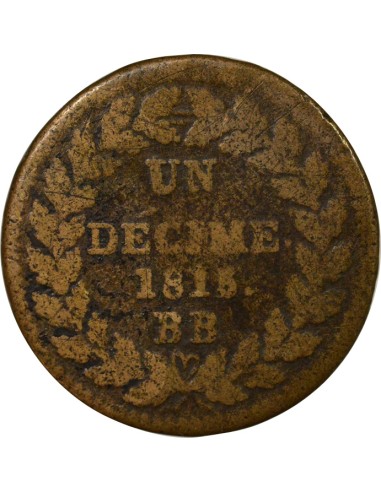 Louis XVIII 1 décime Bronze 1815 BB Strasbourg