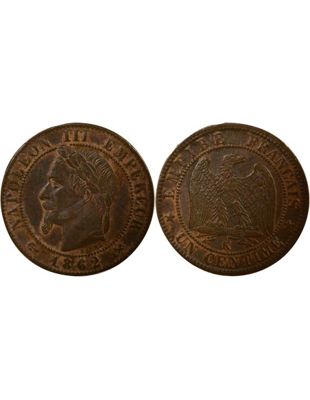 Napoléon III Tête Laurée 1 centime Bronze 1862 K Bordeaux