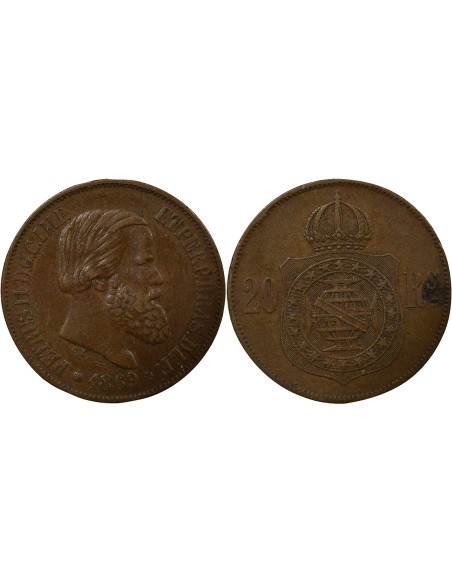 Brésil Pedro II 20 reis Cuivre 1869 B. Bruxelles