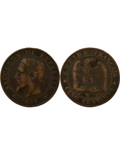 Napoléon III Tête nue 5 centimes Bronze 1855 W Lille