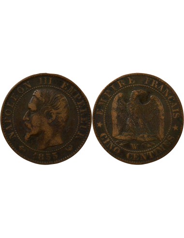 Napoléon III Tête nue 5 centimes Bronze 1855 W Lille