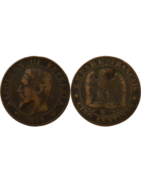 Napoléon III Tête nue 5 centimes Bronze 1855 W Lille