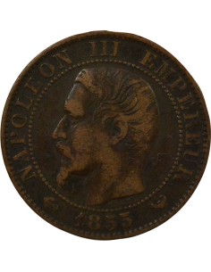 Napoléon III Tête nue 5 centimes Bronze 1855 W Lille 2
