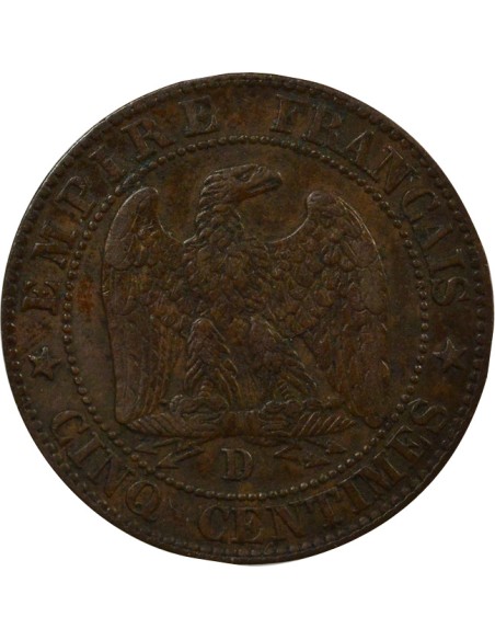 Napoléon III Tête nue 5 centimes Bronze 1854 D Lyon