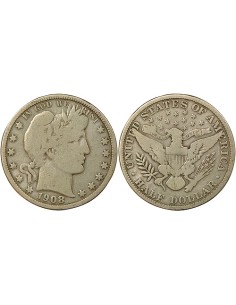 USA Barber 1/2 Dollar Argent 1908 Philadelphie