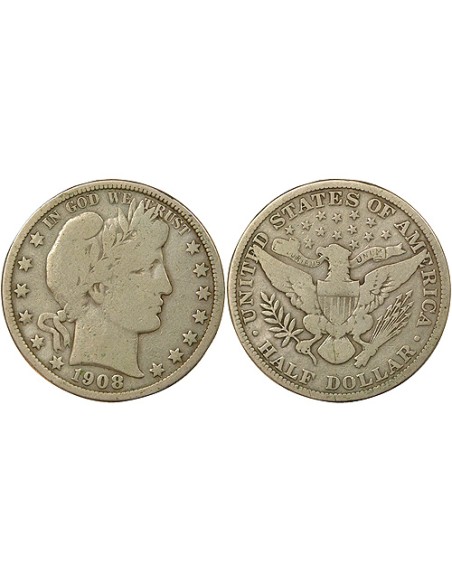USA Barber 1/2 Dollar Argent 1908 Philadelphie