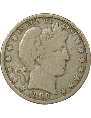 USA Barber 1/2 Dollar Argent 1908 Philadelphie
