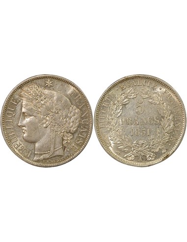 Cérès IIe République 5 francs Argent 1851 A - Paris