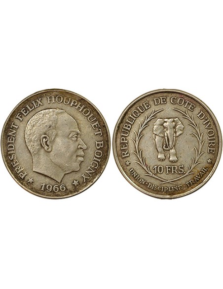 Côte d'Ivoire 10 francs Argent 1966