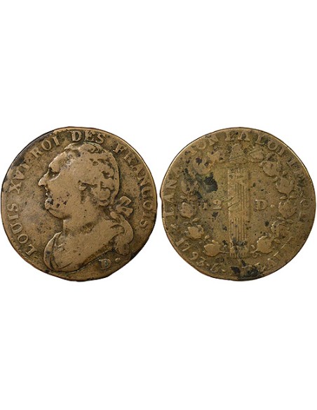 Louis XVI au Faisceau 12 deniers Cuivre 1793 P Dijon
